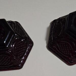 Hexagonal Deep Red Avon Vintage Cape Cod Glass Candle Holders